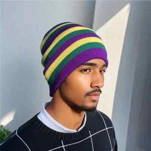 Mardi Gras Carnival Striped Unisex Beanie - Picture 1 of 4