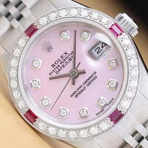 ROLEX DATEJUST 69174 PINK MOTHER OF PEARL DIAL 18K GOLD STEEL DIAMOND RUBY WATCH - Picture 1 of 9
