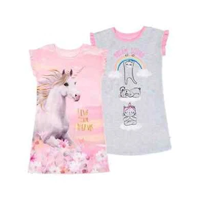 Wonder Nation Girls 2-Pack Lightweight Short-Sleeve Pajama Nightgown --D1-- - Picture 1 of 3