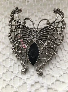 Black Onyx + Marcasite Silver Uniquely DesignButterfly Motif Brooch Pin vintage - Picture 1 of 12