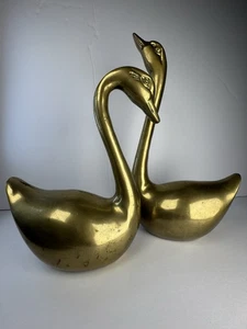 Pair Of Vintage Solid Brass Swans / Ducks Mid Century Modern - Bild 1 von 18