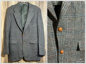 Joe Namath Glen Plaid Herringbone Tweed Blazer Gray Wool Jacket Mens 40L Vintage - Picture 1 of 10