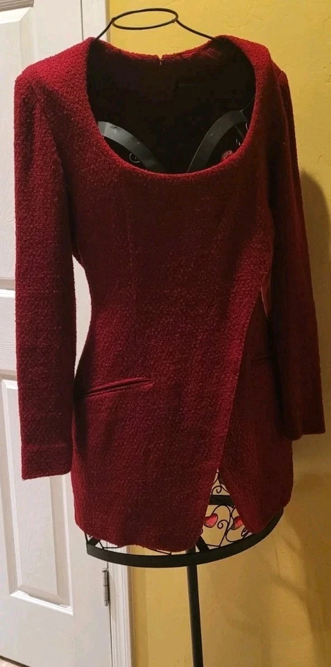 Vintage DONNA KARAN BLACK LABEL Coat Short Dress Deep Red Holiday Party Work - Image 1 of 4