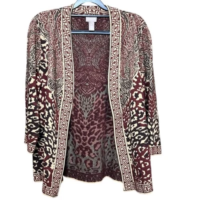 Cárdigan Chicos Mujer Talla 1 Tejido Frente Abierto Marrón Borgoña Animal Estampado Paisley Foto 1 de 4