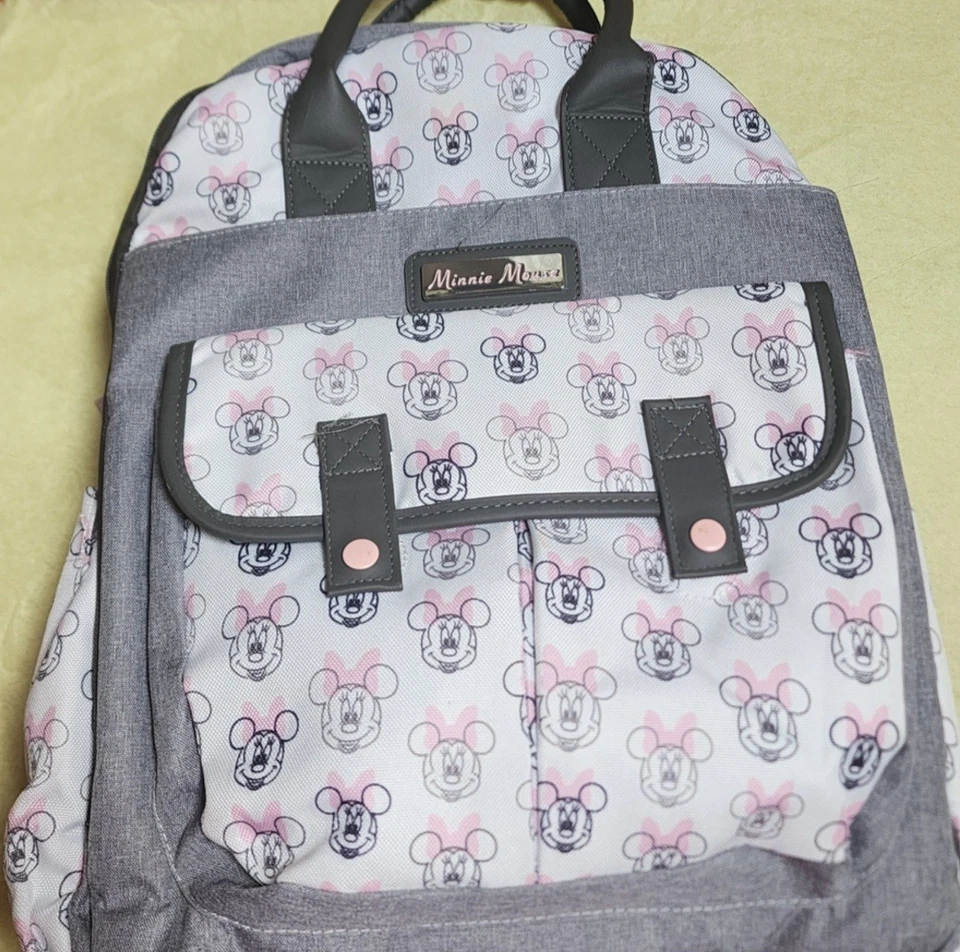 Minnie Mouse (Disney) Diaper Bag traveling backpack Gray, Pink, great cond - Image 1 of 1