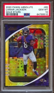 2020 Panini Absolute Lamar Jackson Gold Stars #4/10 PSA 10 POP 2 SSP Ravens - Picture 1 of 2