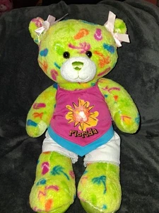 Build-A-Bear Exclusive 2012 Florida Green Tropical Print Plushy Bear With Outfit - Picture 1 of 8