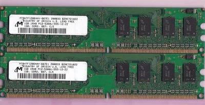 2GB 2x1GB PC2 5300 MICRON MT8HTF12864AY-667E1 DDR2-667 Desktop Ram Memory Kit - Image 1 of 2