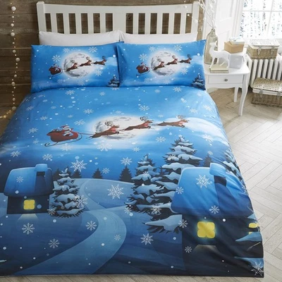 BEDLAM Glow in the Dark Christmas Duvet Cover – Single Size 140 x 200cm – Santa in S...