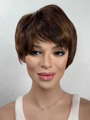 Brunette Brown Short Pixie Lace Front 4x4” Free Parting Multi-Directional - Image 1 of 4