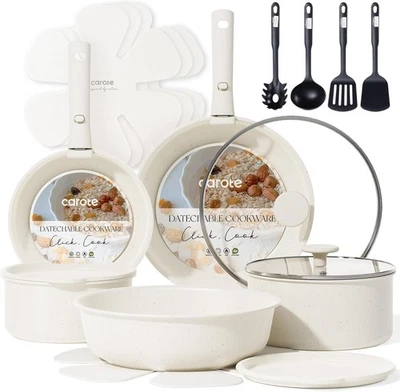 CAROTE 19pcs Pots and Pans Set, Nonstick Cookware Set 19 Piece, Cream White  - Image 1 of 4