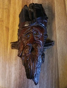 Sgnd EZ Wood Spirit WIZARD Tree Gnome Dark Walnut Sculpture Mountain Man Carving - Picture 1 of 5
