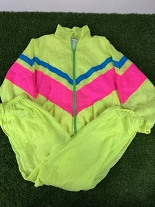 Traje de chándal vintage de nailon flourecente de 2 piezas para mujer grande Abernathy Sport años 80 90 - Imagen 1 de 13