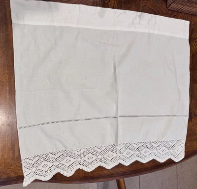 Vintage Curtain White Cotton Crochet Lace Trim Cafe Rod 1.5" 29" W x 24" L - Image 1 of 4