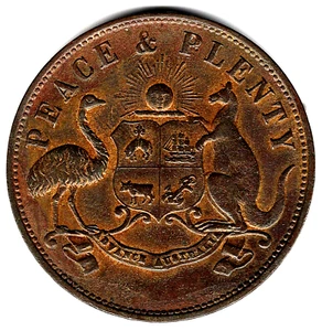 1858 COPPER PENNY TOKEN PEACE & PLENTY VICTORIA *good VF CONDITION* R416 - Picture 1 of 2