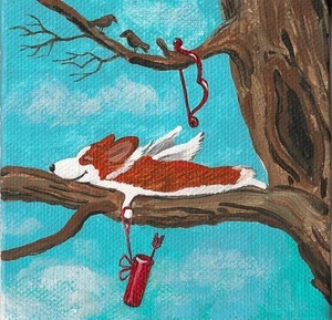 4X4 IMPRESIÓN DE PINTURA RYTA PEMBROKE GALÉS CORGI VALENTINES DÍA CUPIDO ÁNGEL ARTE - Imagen 1 de 1