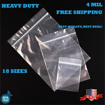 Clear Zip Seal Plastic Bags 4 Mil Heavy Duty Poly Reclosable Zipper Top Lock 4ML - Image 1 of 4