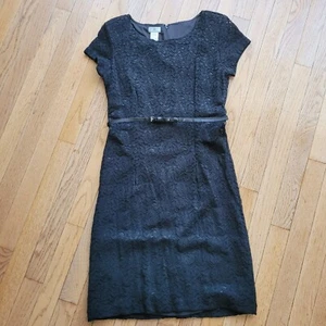 Jaclyn Smith Little Black Lace Dress Stretch Belt Short Sleeve Women's Size 8 - Picture 1 of 16