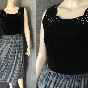 Fit & Flair 1950s Shirley Lee Junior Petite Black Cotton Velveteen, P/S, VLV - Picture 1 of 6