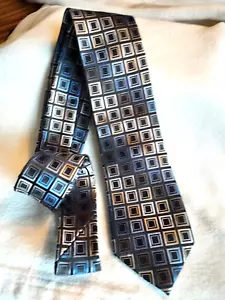 Corbata de seda Michael Kors azul marino, negra y marrón cuadrados geométricos - Imagen 1 de 1