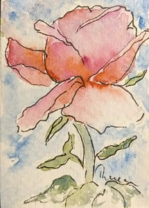 Rose - Original art Unmatted ACEO watercolor painting - Picture 1 of 3