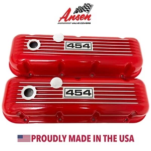 Big Block Chevy 454 Red Valve Covers, Classic Finned - Red - Ansen USA - Picture 1 of 6