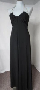Sultry Vtg Lee Jordan Full Sweep Rhinestone Strap Maxi Dress Gown Black 12 - Picture 1 of 10
