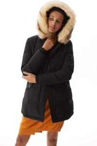 Chaqueta Parka Larga Acolchada Vegana Para Mujer Piel Con Capucha Negra PEQUEÑA - Imagen 1 de 5