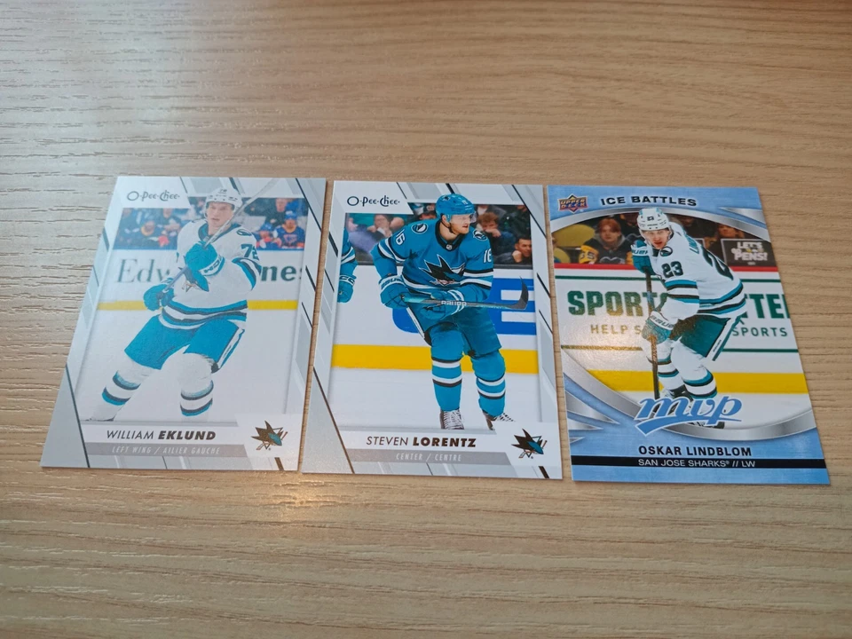 William Eklund + Steven Lorentz + Oskar Lindblom Cards Lot San Jose Sharks  - Image 1 of 1
