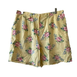 Lauren Ralph Lauren Size 16 100% Linen Shorts Yellow Floral Logo - Picture 1 of 11