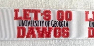 University of Georgia Dawgs red white Grosgrain ribbon 1" - Image 1 of 2