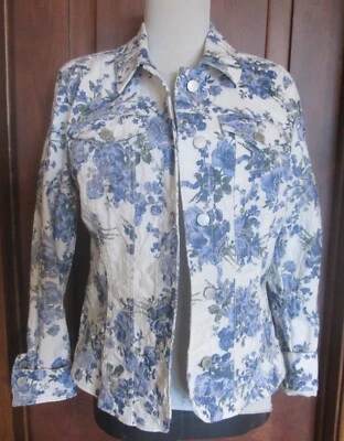 Chaqueta Charter Club Azul Floral Mezcla Algodón Para Mujer S Western Lavable ~ BONITA Foto 1 de 4