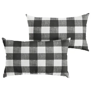 Black Buffalo Plaid Indoor/Outdoor Knife Edge Pillow Set, 16 in x 26 in - Picture 1 of 4