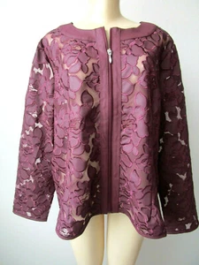 CHAQUETA CON CORDONES COLLEEN LOPEZ CIRUELA OSCURA POLIUTERANO MANGA LARGA TALLA 1X - NUEVA CON ETIQUETAS - Imagen 1 de 5