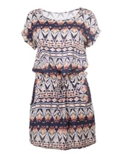 Coline Woman's Blouson Dress Ikat Abstract NWT Medium Beautiful Aztec - Picture 1 of 3