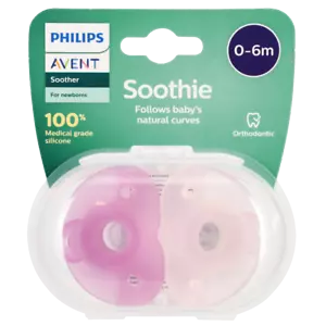 AVENT Soothie 0-6m 2 Pack - Pink Soothers Natural Curves Orthodontic SCF099/22 - Picture 1 of 1