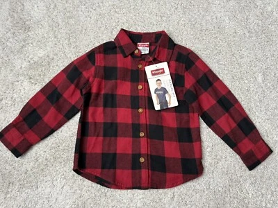 NUEVO CON ETIQUETAS Wrangler 3t Franela Cuello Con Bolsillo en el Pecho Buffalo Cuadros Rojo Negro Foto 1 de 4