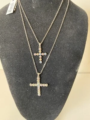 Collares cruzados Cookie Lee madre e hija tono plata y cristal genuino Foto 1 de 4