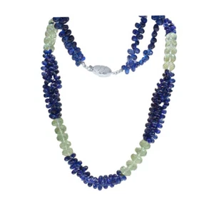 Natürliches Kyanitblau Sapp Farbe Hängel Briolett 14K Gold Verschluss Perlen Halskette - Bild 1 von 2