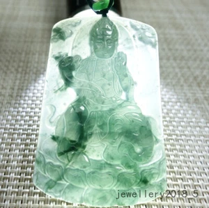Certified Icy green 100% Natural A jadeite Jade Pendant~Samantabhadra 普贤菩萨 - Picture 1 of 15