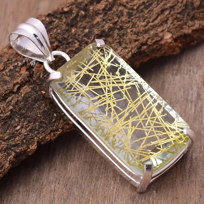 Ciondolo Fatto A Mano In Argento Sterling 925 Con Gemma Rutilata Dorata RT-21 - Immagine 1 di 3