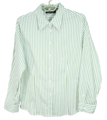 Blusa para mujer JONES NEW YORK de algodón manga larga a rayas verde blanco talla XL Foto 1 de 4