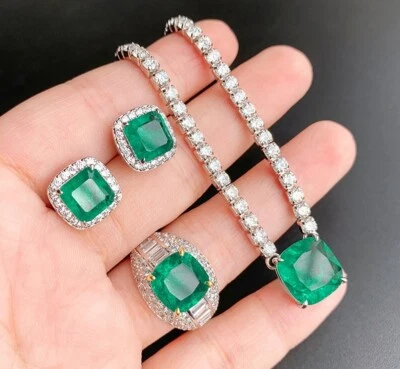 Conjunto de Joyas Collar Pendientes Anillo con Piedras Esmeralda Verde Creadas en Laboratorio Mujer Foto 1 de 4