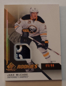 Jake McCabe (Sabres) 2014-15 SP Game Used ROOKIE GOLD Materials JERSEY PATCH /99