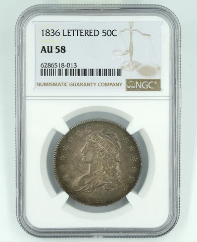 1836 NGC AU58 Capped Bust Half Dollar Lettered Cover