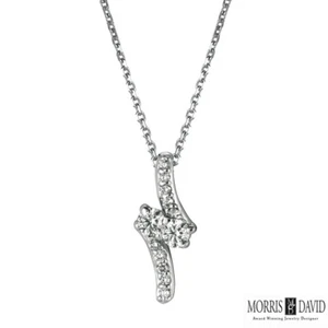 0.25 Carat Natural 2 Stone Diamond Necklace 14K White Gold G SI 18'' chain - Picture 1 of 3