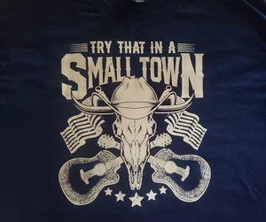 New Men's navy blue custom Jason Aldean Try That In A Small Town T-shirt size XL - Picture 1 of 4