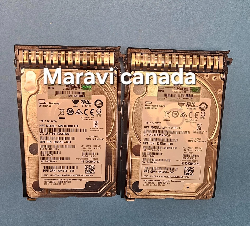 Lot 2 (2 pcs) HP 1TB 7.2K 6G MDL SFF 2.5" HDD 656108 ST1000NX0423 w/ G9/G10 tray - Image 1 of 3