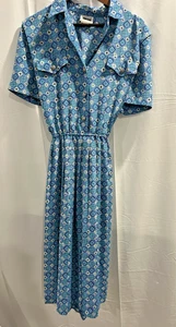 Vintage 50er 60er Leslie Fae Kragen Hemdkleid Damengröße 16 blau Geo Hausfrau - Bild 1 von 13