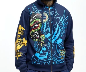 Ed Hardy Full Zip Panther Bulldog King Grafikdruck Hoodie Herren Größe L Neu mit Etikett Neu - Bild 1 von 14